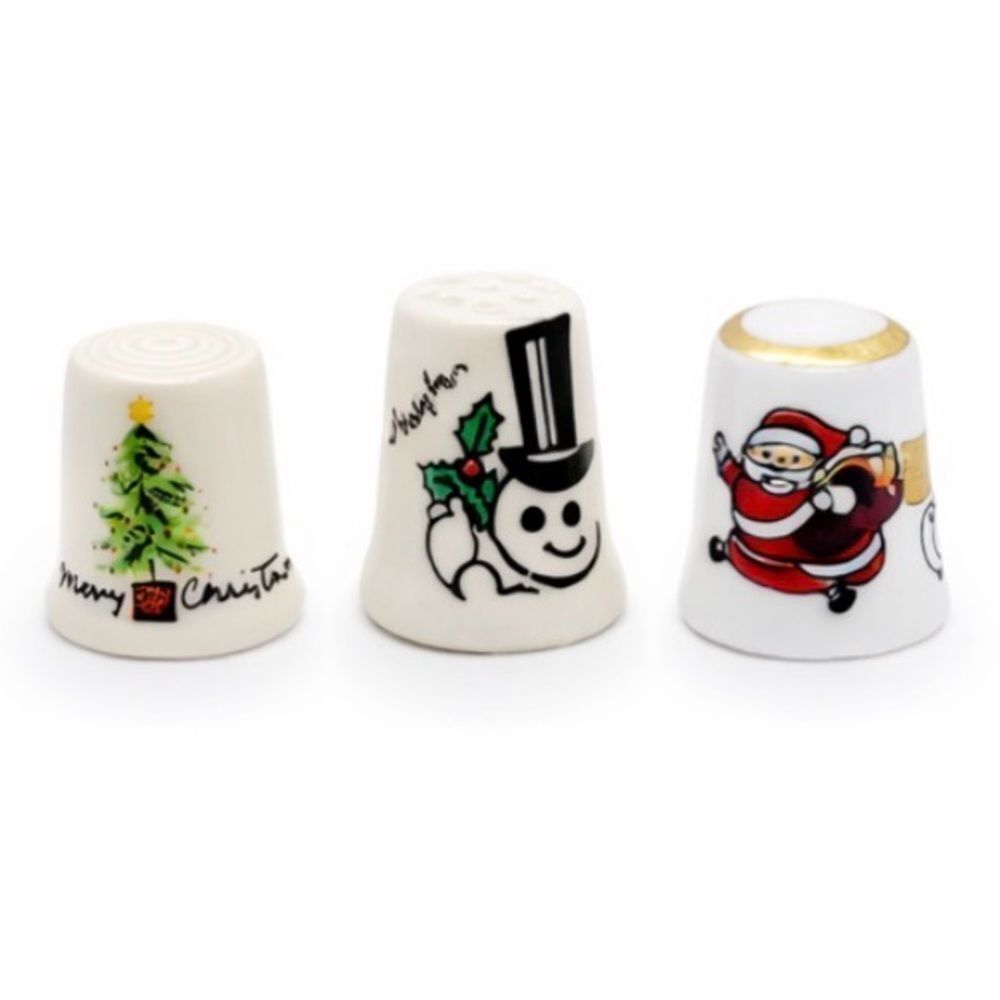 Curated Vintage Christmas Ceramic Thimble Trio – Santa, Snowman & Tree